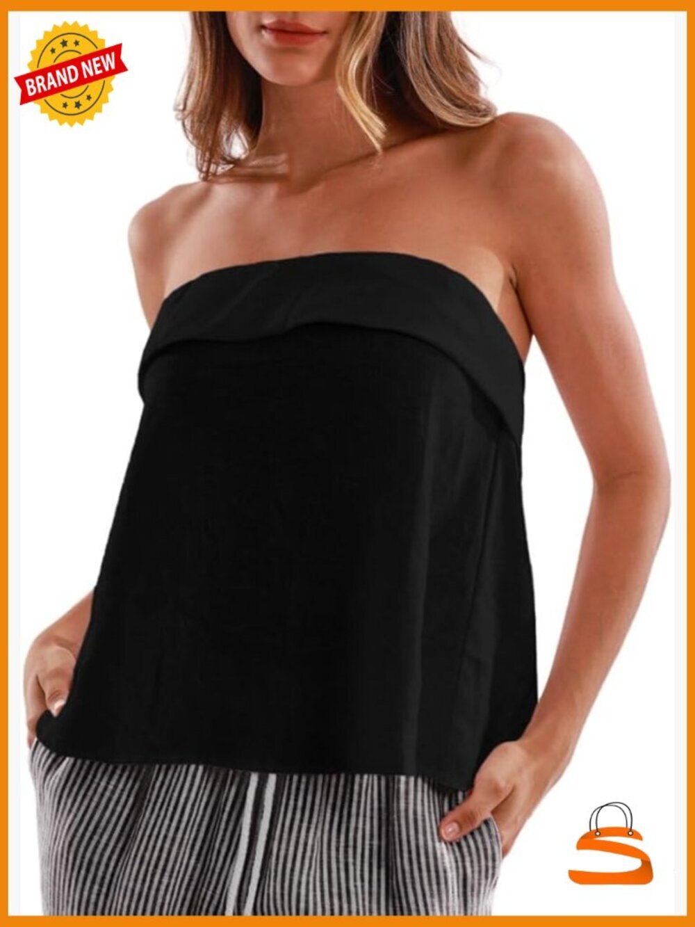 100% Linen Sleeveless Tube Top Back-tie Boho Blouse